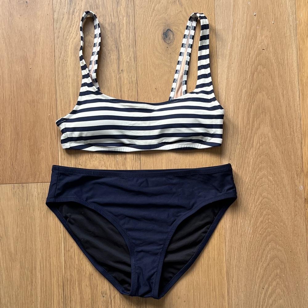 J. Crew Navy and Cream Striped Bikini
